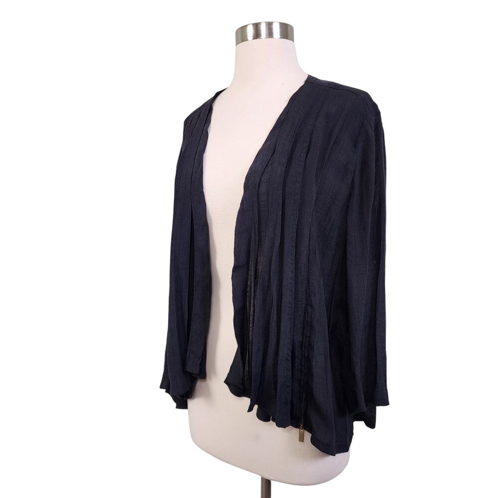 Chicos Womens Open Front Cardigan Size Large Black Zipper Details Lightweight